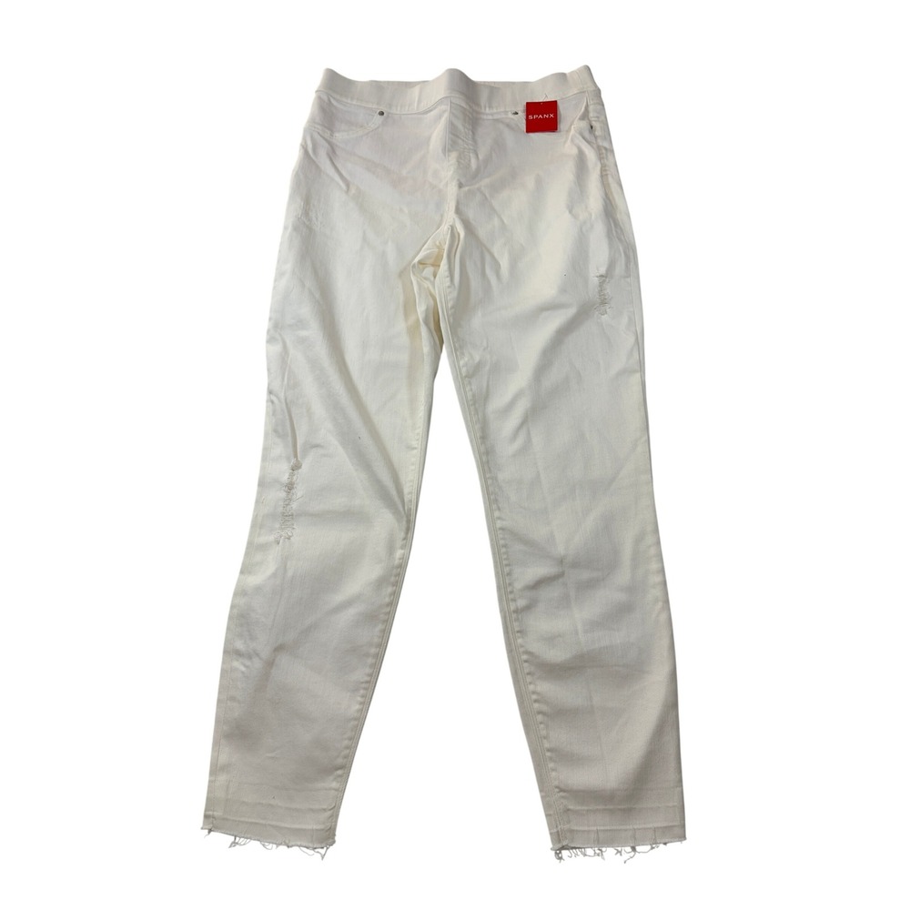 Spanx White Distressed Skinny Jeans High Rise Pull On Raw Hem 20229R Womens XL